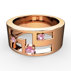 Valeda Alyans - Pembe kuvars 8 ayar rose altın yüzük #16fb3ff