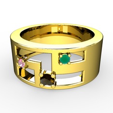 Valeda Alyans - Dumanlı kuvars, pembe kuvars ve kök zümrüt 8 ayar altın yüzük #16irlul