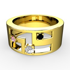 Valeda Alyans - Pırlanta, pembe kuvars ve siyah zirkon 14 ayar altın yüzük (0.11 karat) #16n2dol