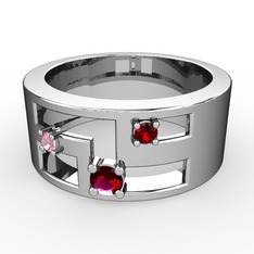 Valeda Alyans - Rodolit garnet, pembe kuvars ve garnet 18 ayar beyaz altın yüzük #16xdhkd