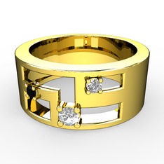 Valeda Alyans - Swarovski, siyah zirkon ve pırlanta 8 ayar altın yüzük (0.036 karat) #16xkjgt