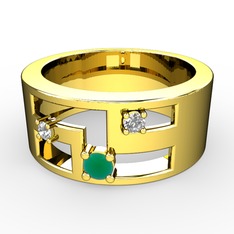 Valeda Alyans - Kök zümrüt, pırlanta ve swarovski 8 ayar altın yüzük (0.036 karat) #174o4rr