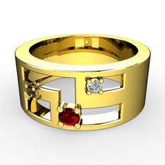 Valeda Alyans - Garnet, dumanlı kuvars ve pırlanta 14 ayar altın yüzük (0.036 karat) #175co2x