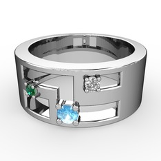 Valeda Alyans - Akuamarin, yeşil kuvars ve swarovski 8 ayar beyaz altın yüzük #17e7qni