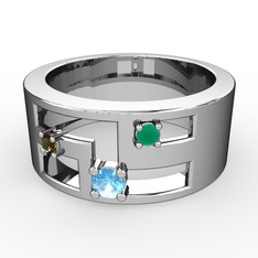 Valeda Alyans - Akuamarin, dumanlı kuvars ve kök zümrüt 14 ayar beyaz altın yüzük #17g1ip3