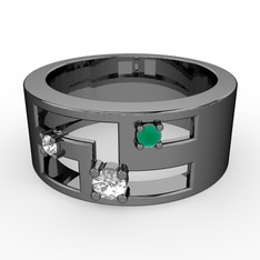 Valeda Alyans - Pırlanta, swarovski ve kök zümrüt 925 ayar siyah rodyum kaplama gümüş yüzük (0.11 karat) #17ihqa7
