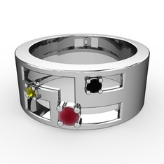 Valeda Alyans - Kök yakut, peridot ve siyah zirkon 14 ayar beyaz altın yüzük #17n80fm