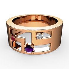Valeda Alyans - Ametist, kök yakut ve pırlanta 925 ayar rose altın kaplama gümüş yüzük (0.036 karat) #17xlafh