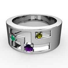 Valeda Alyans - Ametist, kök zümrüt ve peridot 14 ayar beyaz altın yüzük #188yddw