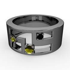 Valeda Alyans - Peridot ve siyah zirkon 925 ayar siyah rodyum kaplama gümüş yüzük #18byb8q