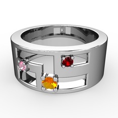 Valeda Alyans - Sitrin, pembe kuvars ve garnet 925 ayar gümüş yüzük #18mxtrh