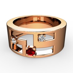 Valeda Alyans - Garnet, beyaz zirkon ve swarovski 18 ayar rose altın yüzük #190or1w