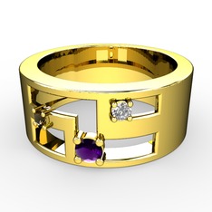 Valeda Alyans - Ametist, dumanlı kuvars ve pırlanta 14 ayar altın yüzük (0.036 karat) #1938hjf