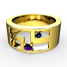 Valeda Alyans - Ametist, dumanlı kuvars ve lab safir 18 ayar altın yüzük #196gm0i