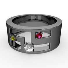 Beyaz zirkon, peridot ve rodolit garnet 925 ayar siyah rodyum kaplama gümüş yüzük