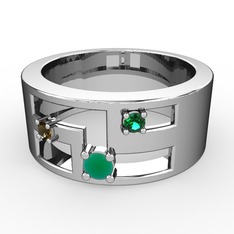 Valeda Alyans - Kök zümrüt, dumanlı kuvars ve yeşil kuvars 14 ayar beyaz altın yüzük #19kakg8