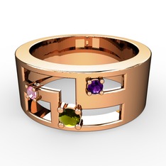 Valeda Alyans - Peridot, pembe kuvars ve ametist 8 ayar rose altın yüzük #19kyyb3