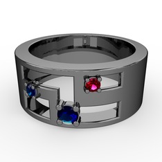 Lab safir ve rodolit garnet 925 ayar siyah rodyum kaplama gümüş yüzük