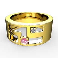 Valeda Alyans - Pembe kuvars, dumanlı kuvars ve pırlanta 925 ayar altın kaplama gümüş yüzük (0.036 karat) #19wjonb