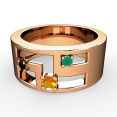 Valeda Alyans - Sitrin, siyah zirkon ve kök zümrüt 8 ayar rose altın yüzük #1a59p5k