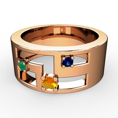 Valeda Alyans - Sitrin, kök zümrüt ve lab safir 8 ayar rose altın yüzük #1ac1bhc