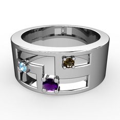 Valeda Alyans - Ametist, akuamarin ve dumanlı kuvars 925 ayar gümüş yüzük #1adkb6o