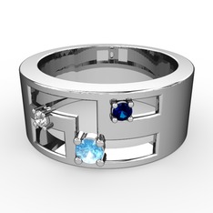 Valeda Alyans - Akuamarin, swarovski ve lab safir 925 ayar gümüş yüzük #1ae05dv