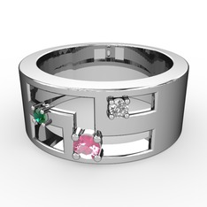 Valeda Alyans - Pembe kuvars, yeşil kuvars ve swarovski 8 ayar beyaz altın yüzük #1aeen6v