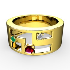 Rodolit garnet, kök zümrüt ve pırlanta 18 ayar altın yüzük (0.036 karat)