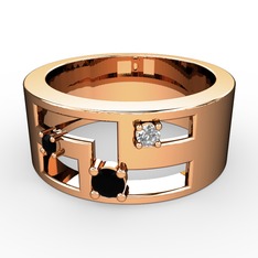 Valeda Alyans - Siyah zirkon ve beyaz zirkon 925 ayar rose altın kaplama gümüş yüzük #1agruke