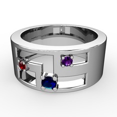 Valeda Alyans - Lab safir, garnet ve ametist 18 ayar beyaz altın yüzük #1ao971t