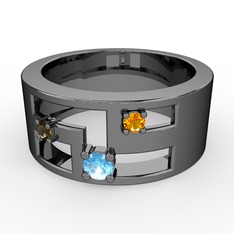 Valeda Alyans - Akuamarin, dumanlı kuvars ve sitrin 925 ayar siyah rodyum kaplama gümüş yüzük #1axpc2u