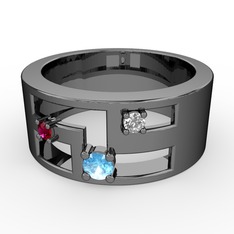 Valeda Alyans - Akuamarin, rodolit garnet ve beyaz zirkon 925 ayar siyah rodyum kaplama gümüş yüzük #1b3qt11