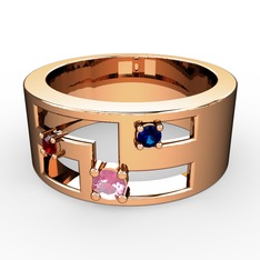 Pembe kuvars, garnet ve lab safir 8 ayar rose altın yüzük