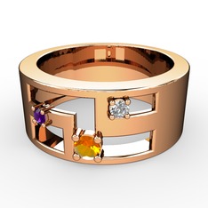 Sitrin, ametist ve beyaz zirkon 8 ayar rose altın yüzük