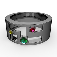 Yeşil kuvars, peridot ve rodolit garnet 925 ayar siyah rodyum kaplama gümüş yüzük