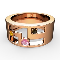 Valeda Alyans - Pembe kuvars, sitrin ve dumanlı kuvars 925 ayar rose altın kaplama gümüş yüzük #1bp409b