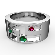 Valeda Alyans - Yeşil kuvars ve rodolit garnet 14 ayar beyaz altın yüzük #1bwcwh7