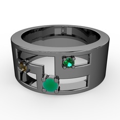 Valeda Alyans - Kök zümrüt, dumanlı kuvars ve yeşil kuvars 925 ayar siyah rodyum kaplama gümüş yüzük #1by974u