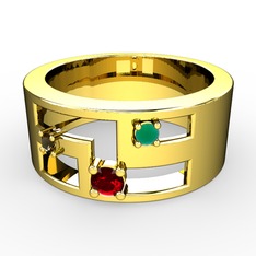 Garnet, dumanlı kuvars ve kök zümrüt 925 ayar altın kaplama gümüş yüzük