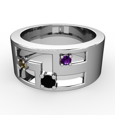 Valeda Alyans - Siyah zirkon, dumanlı kuvars ve ametist 18 ayar beyaz altın yüzük #1c4mhjd