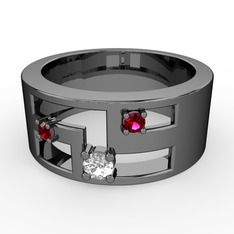 Valeda Alyans - Beyaz zirkon, garnet ve rodolit garnet 925 ayar siyah rodyum kaplama gümüş yüzük #1c5c3d9