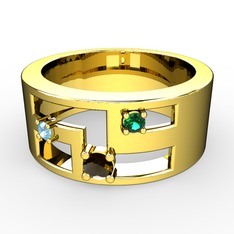 Valeda Alyans - Dumanlı kuvars, akuamarin ve yeşil kuvars 18 ayar altın yüzük #1c9awqa