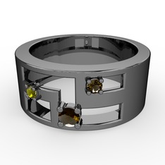 Valeda Alyans - Dumanlı kuvars ve peridot 925 ayar siyah rodyum kaplama gümüş yüzük #1ct5hjy