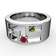 Valeda Alyans - Kök yakut, akuamarin ve peridot 8 ayar beyaz altın yüzük #1cttc63