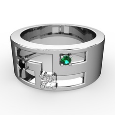 Valeda Alyans - Swarovski, siyah zirkon ve yeşil kuvars 14 ayar beyaz altın yüzük #1d4890s