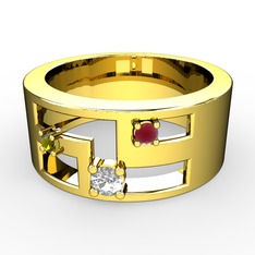 Valeda Alyans - Swarovski, peridot ve kök yakut 925 ayar altın kaplama gümüş yüzük #1d66u9r