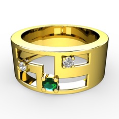 Valeda Alyans - Yeşil kuvars, pırlanta ve swarovski 8 ayar altın yüzük (0.036 karat) #1de5ml4