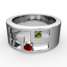 Valeda Alyans - Garnet, dumanlı kuvars ve peridot 14 ayar beyaz altın yüzük #1dvf2na