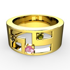 Valeda Alyans - Pembe kuvars, dumanlı kuvars ve peridot 14 ayar altın yüzük #1e6tiku